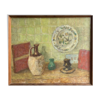 ANCIENT PAINTING Still Life, Unsigned, 20th Century, Oil On Canvas, 55x68cm, With Frame