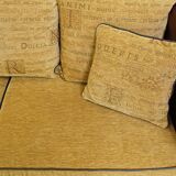 Luxurious and spacious two-seater sheepskin sofa of top quality with fabric cushions