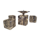 Set 4 vintage candlesticks  moulded glass cubes 70