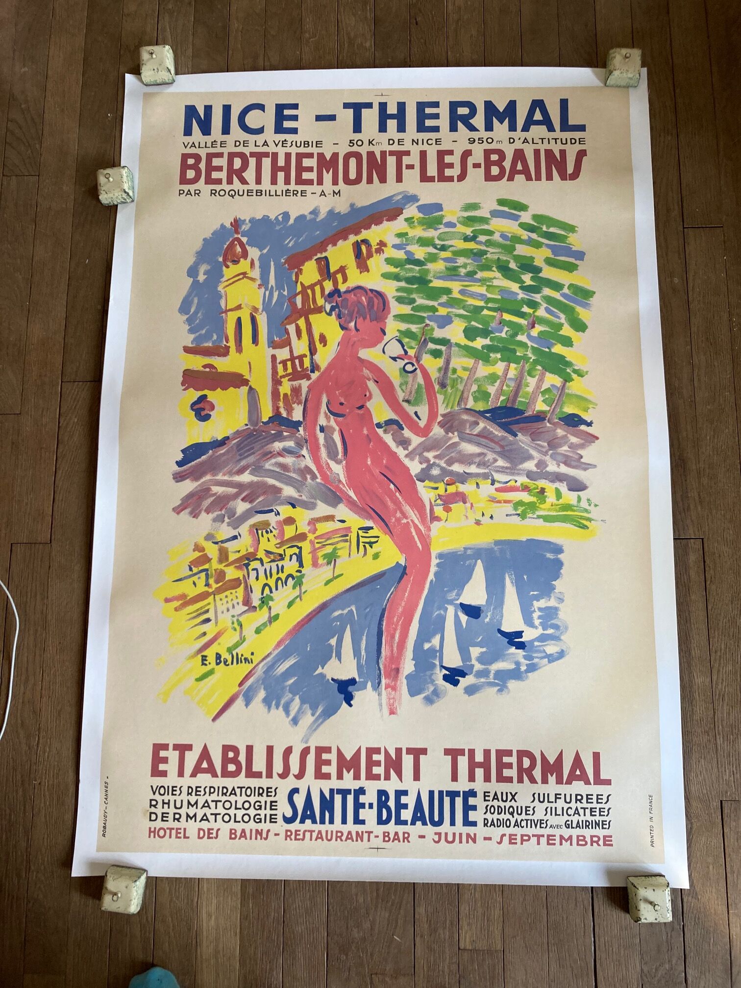 superb poster litho 50 tourism nice thermal 79 x 120 cm canvas of bellini