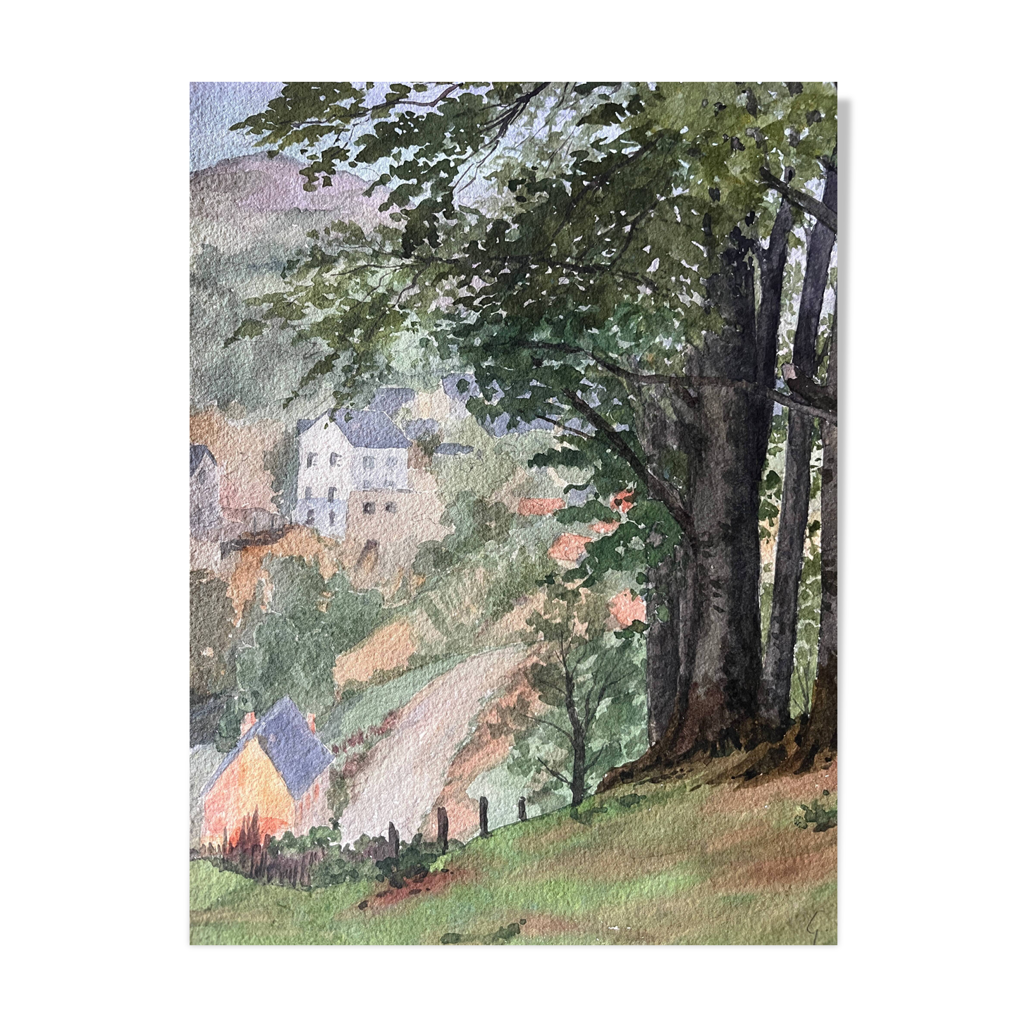 painting Watercolor G. GIRARDOT (1856-1914) Landscape Haute-Saône (?) around 1900