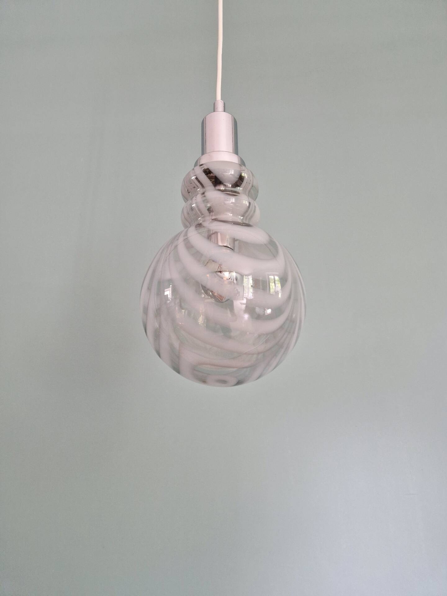 Smoked Murano glass pendant with white spirals, 1970s