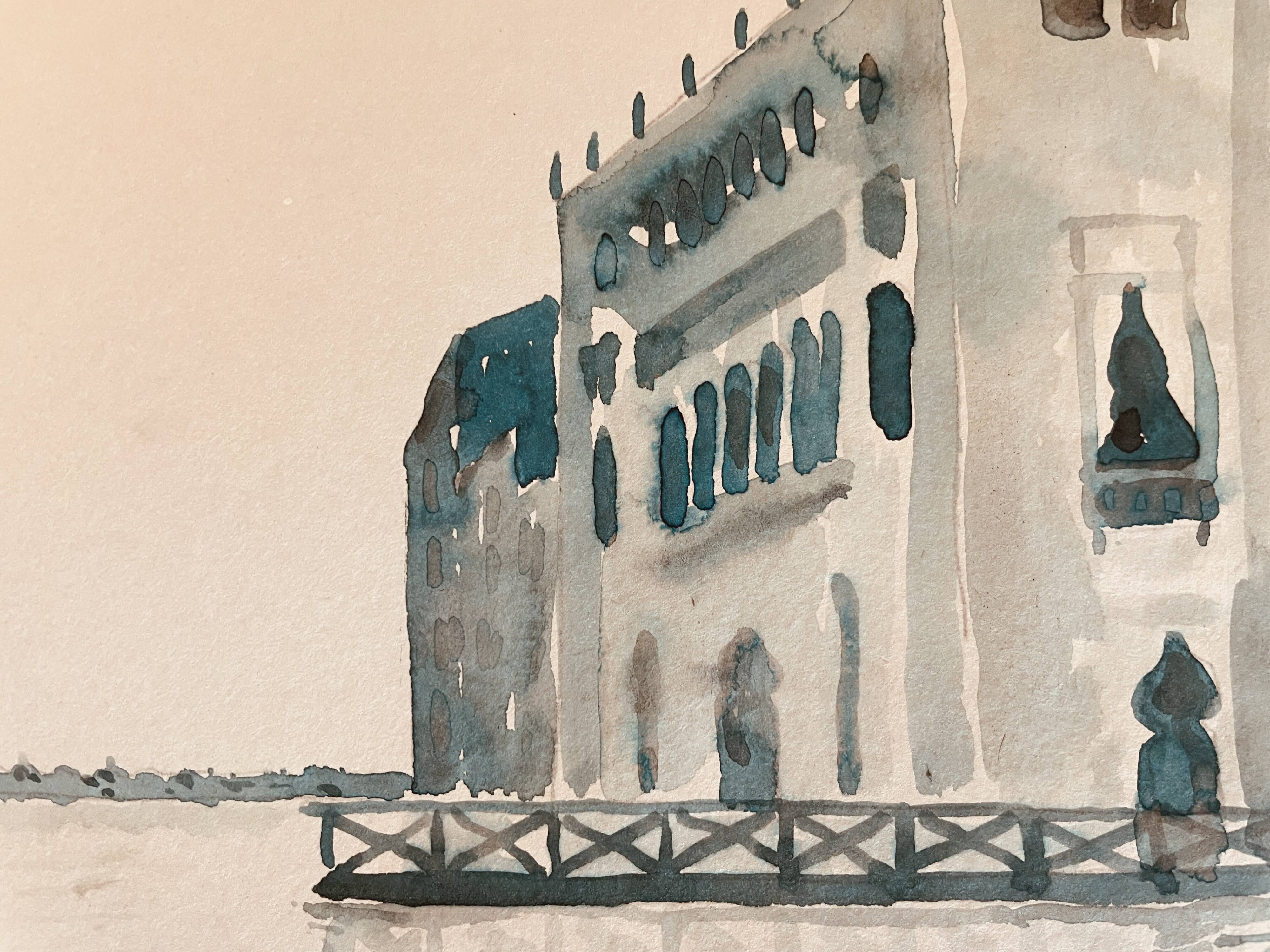 Watercolor painting "Twilight in Venice at the Cipriani", signed
