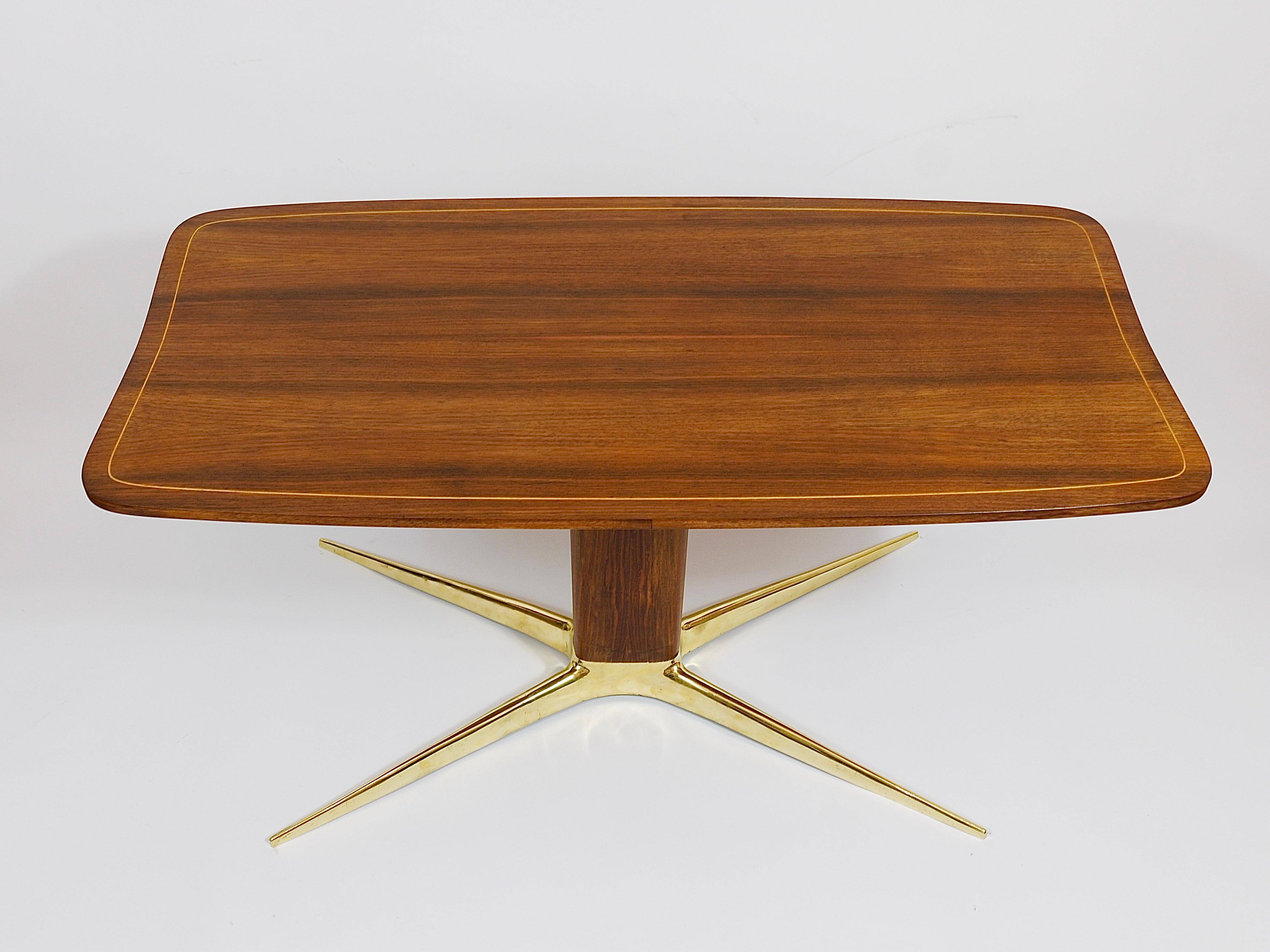 Oswald Haerdtl x Hagenauer Vienna coffee table in brass and walnut, Austria, 1950s