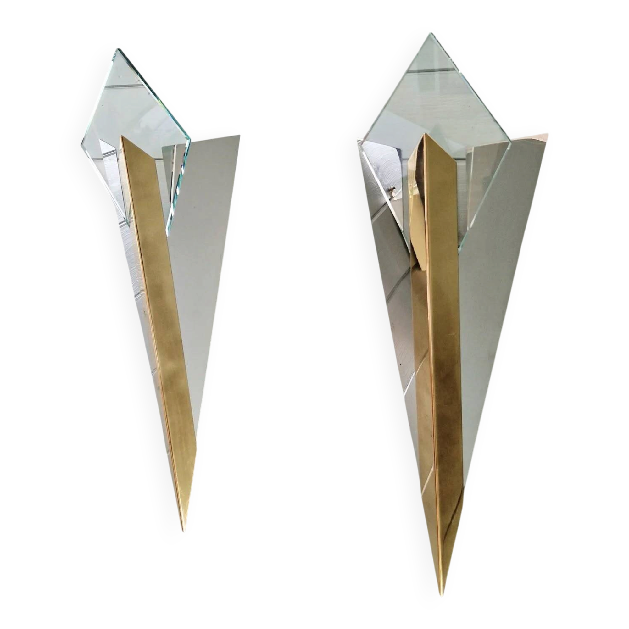 Large pair of triangular wall sconces, J.T. Kalmar, 1970-80.