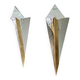 Large pair of triangular wall sconces, J.T. Kalmar, 1970-80.
