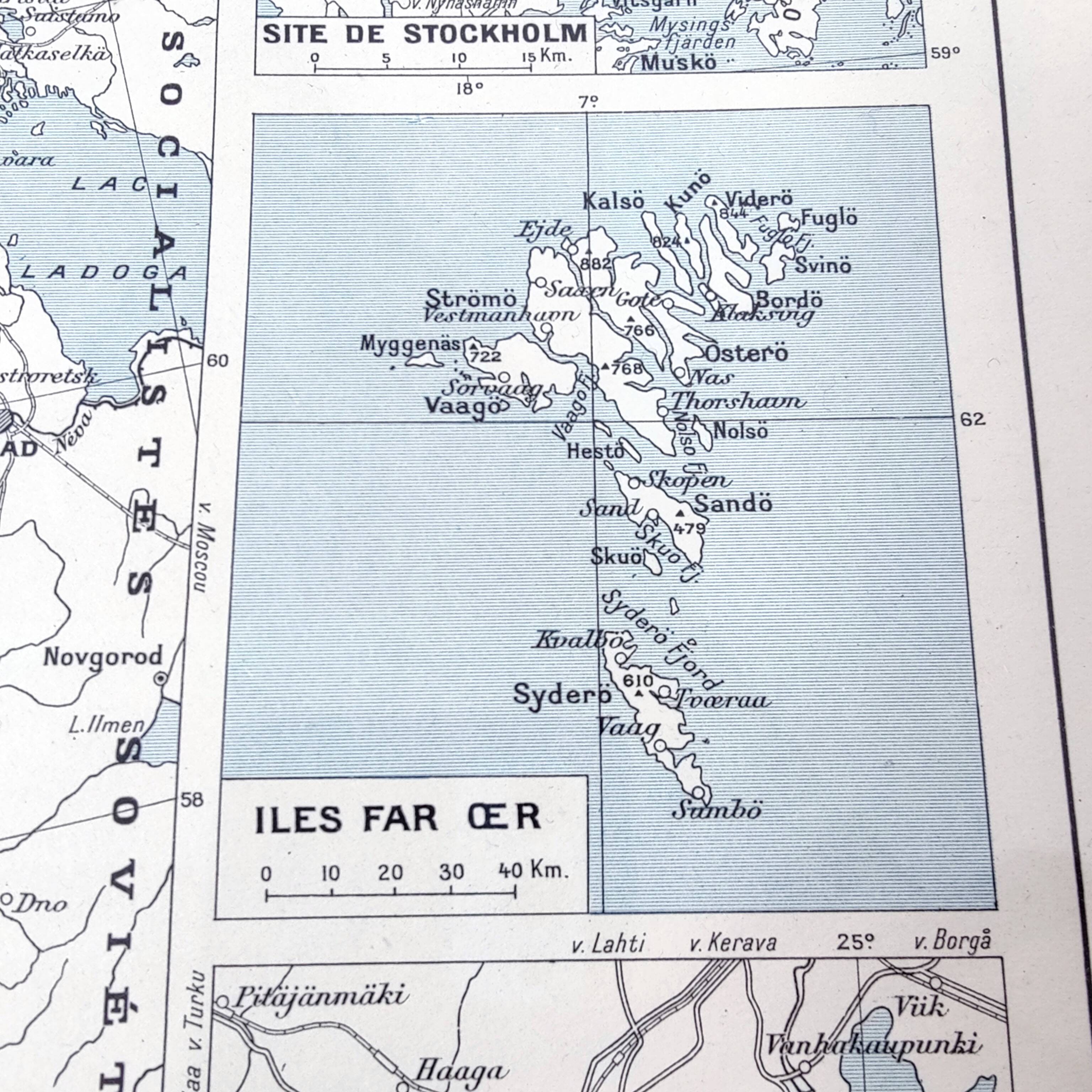 Carte ancienne  Scandinavie Norvège Suède Finlande 43x43cm de 1950