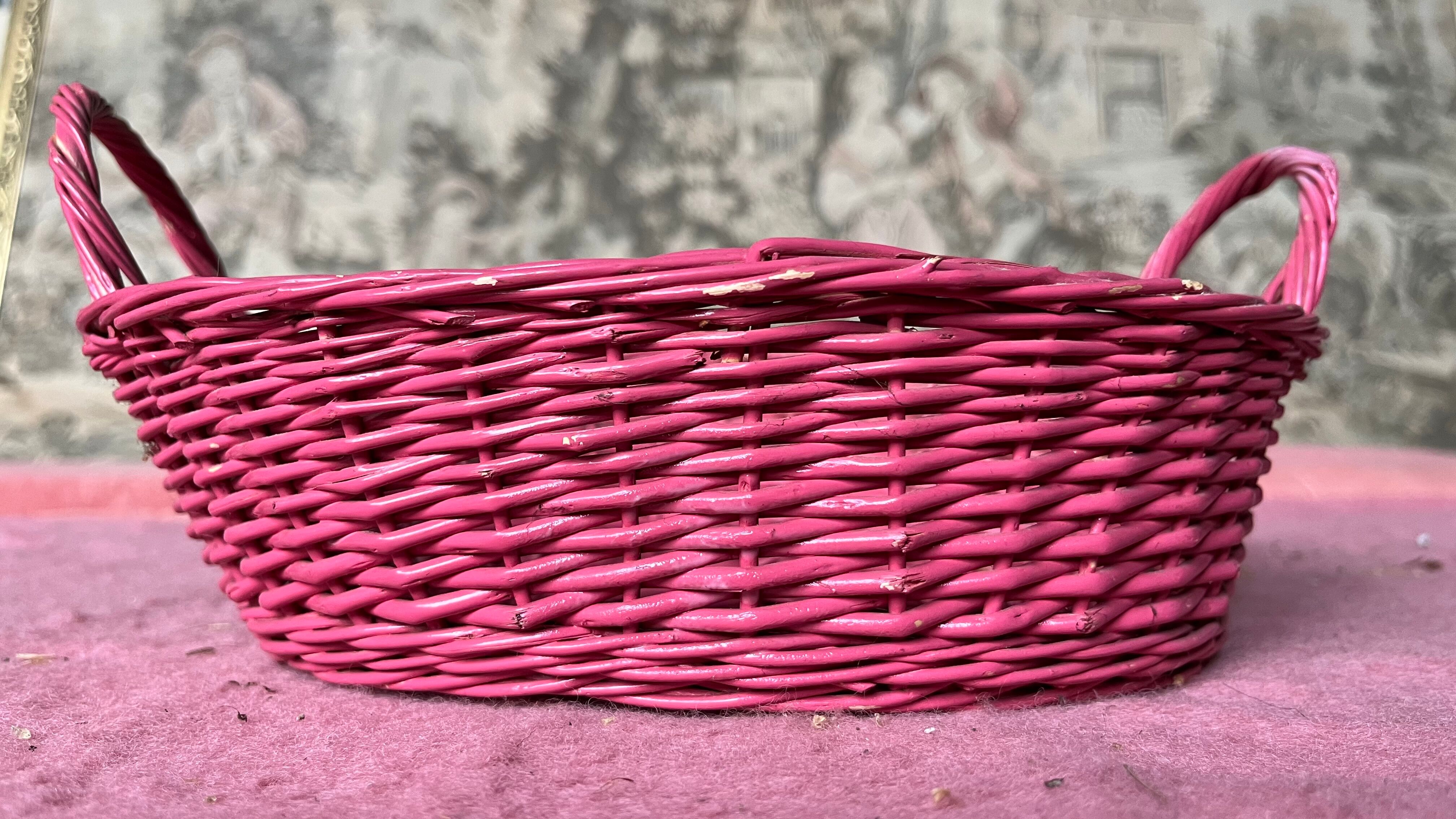 Pink wicker basket 2 handles
