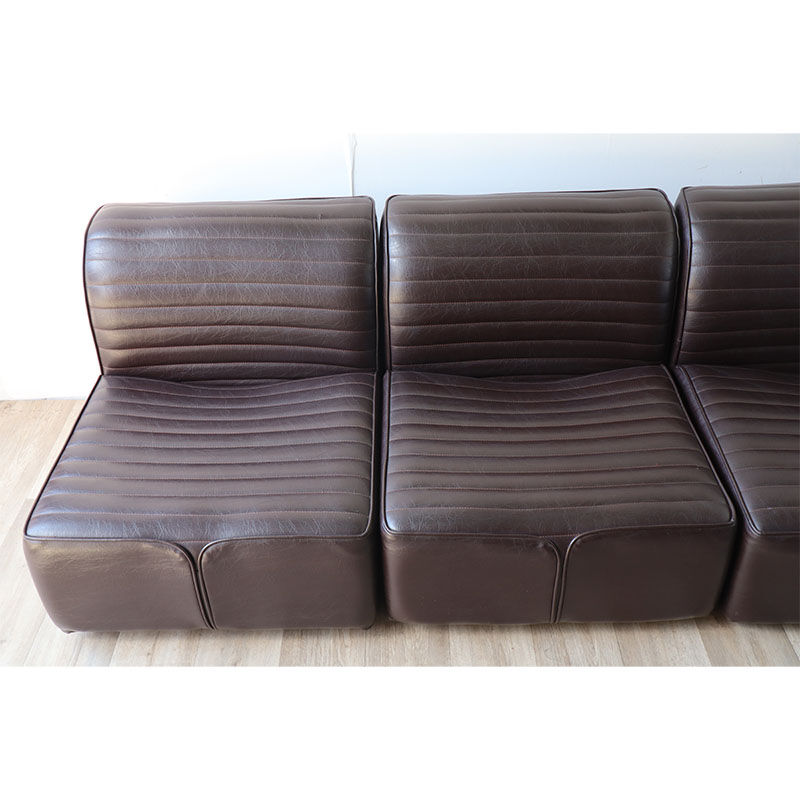 Canapé modulable vintage en cuir marron, 1970