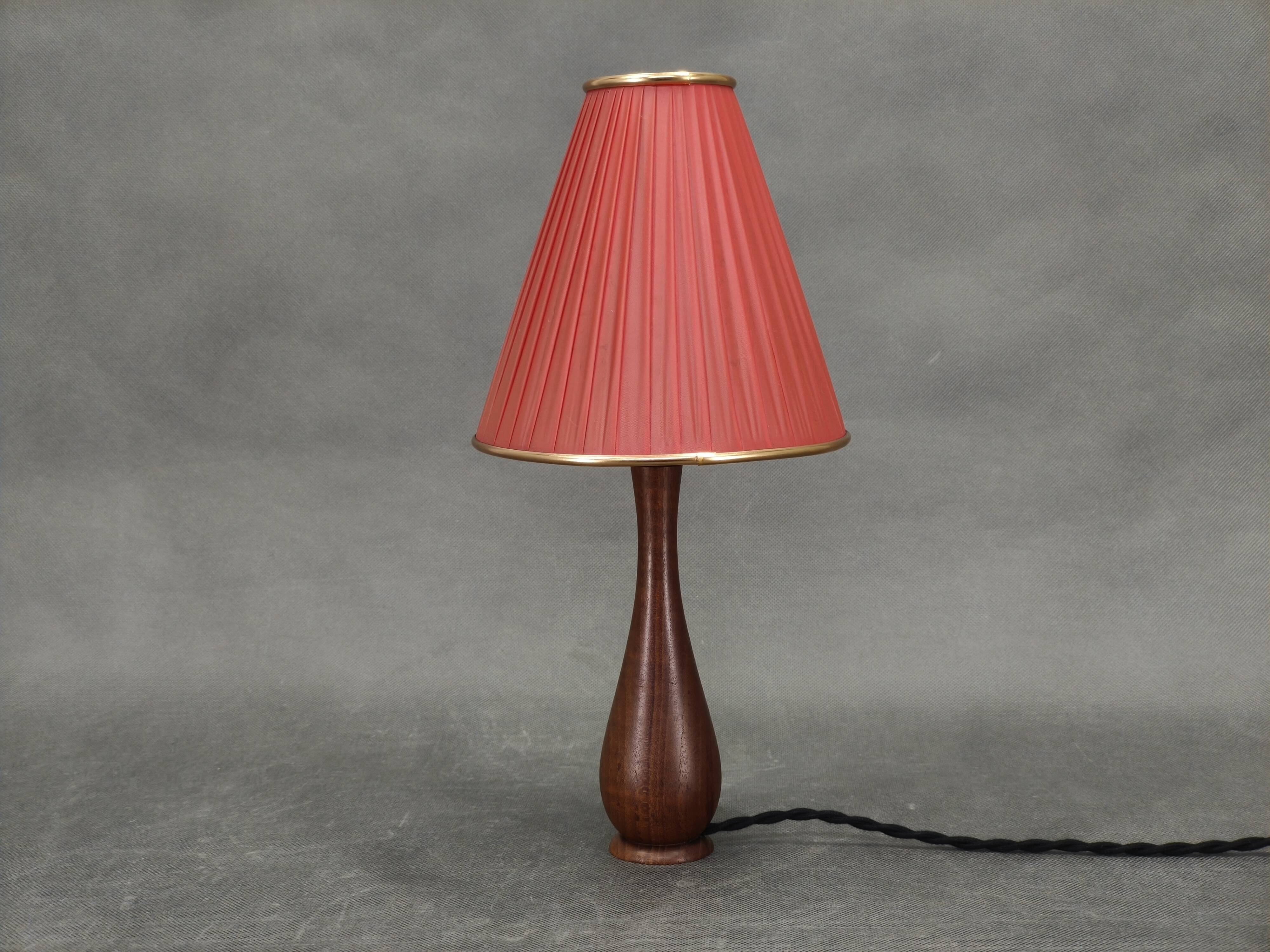 Danish Mid Century Teak Table Lamp with Red Shade, 1960s