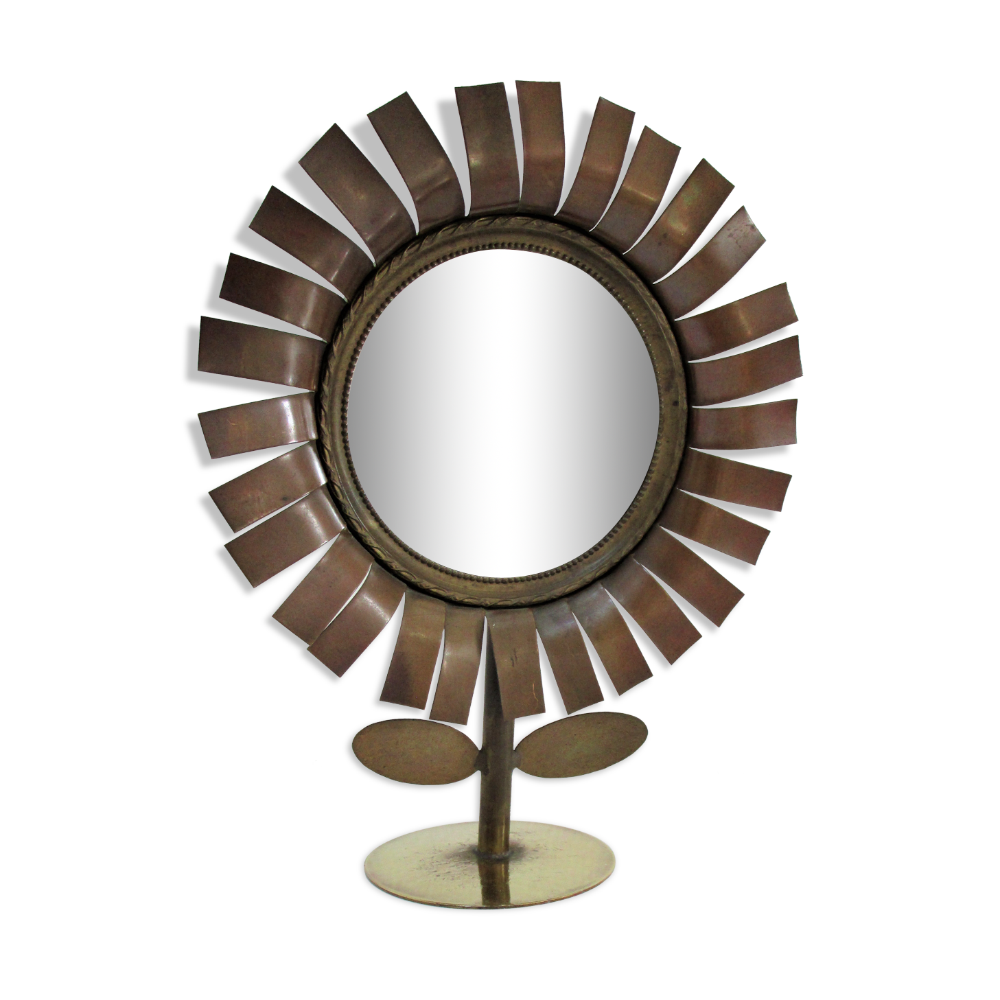 Copper and brass flower mirror by Vinay 60s