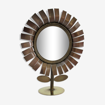 Copper and brass flower mirror by Vinay 60s