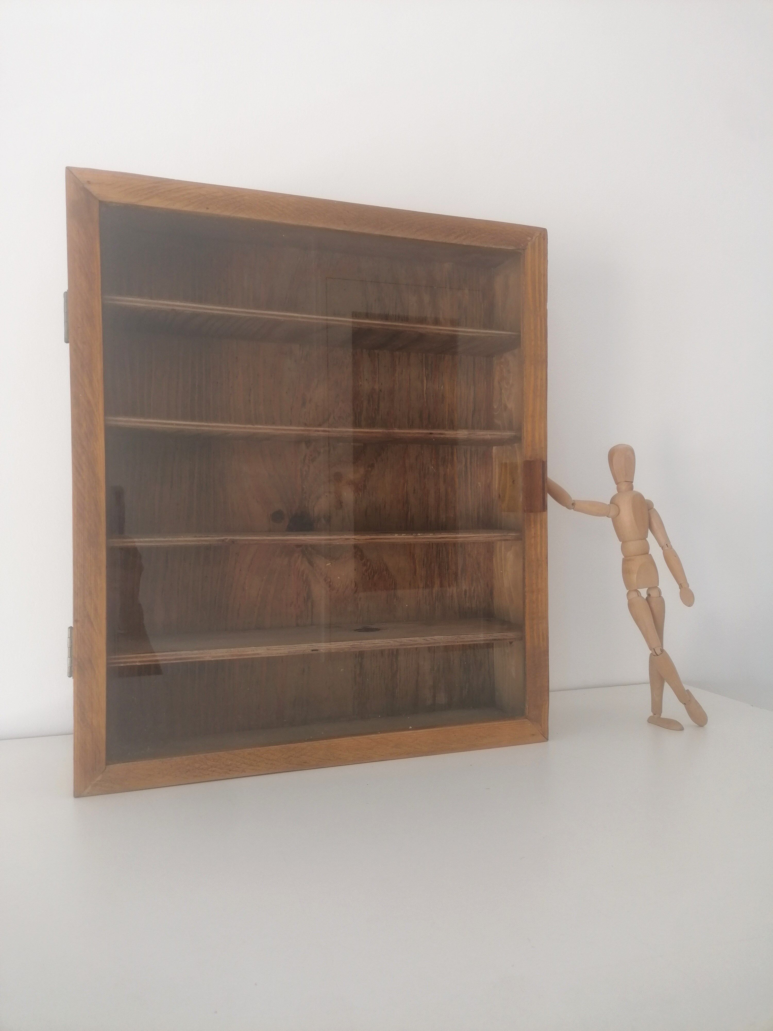Old pharmacy showcase in wood and glass, 4 tablets 50