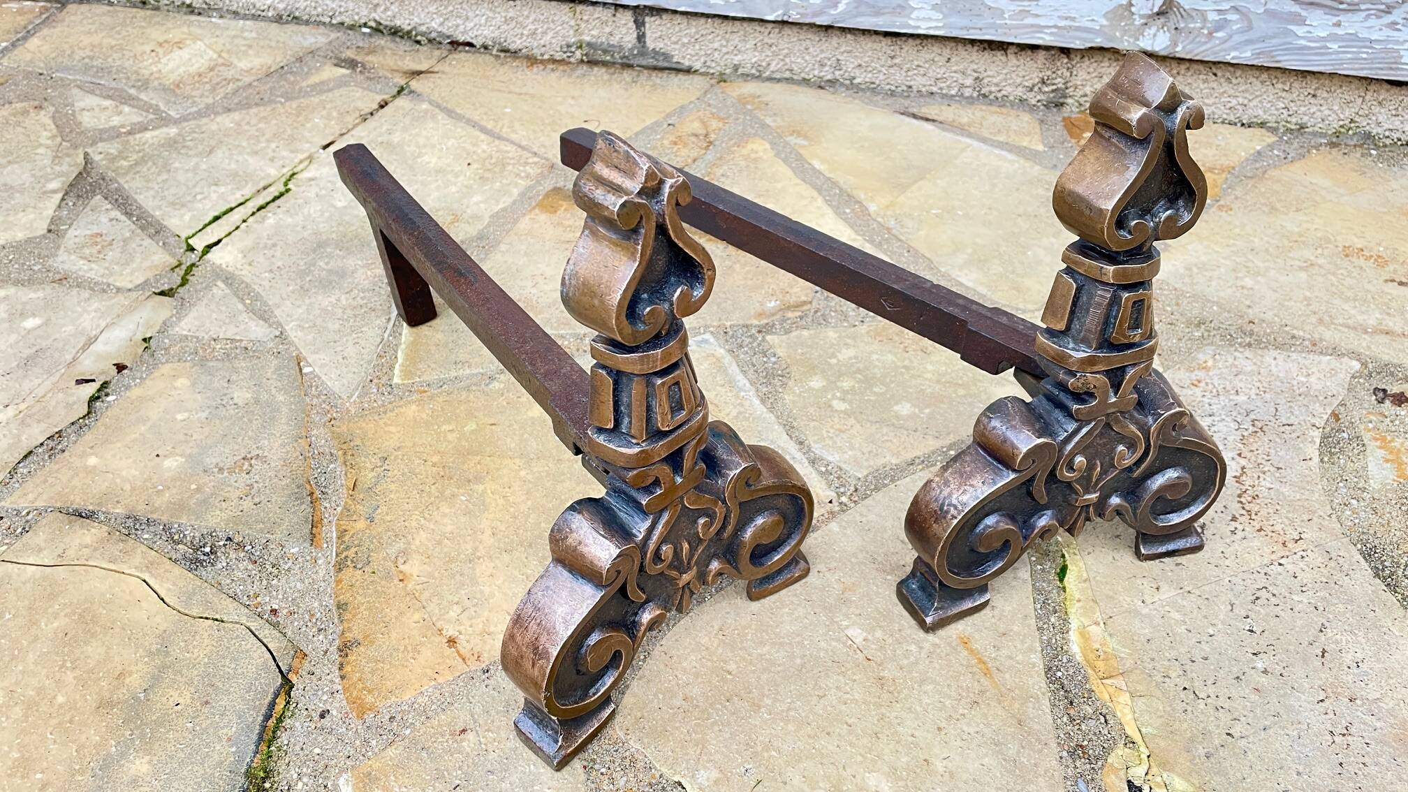 Paire de CHENETS Laiton Massif VINTAGE