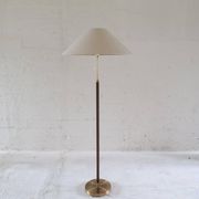 Mid-century brown leather and patinated brass floor lamp by Falkenbergs Belysning, Sweden, 1960s.