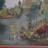 Oil on canvas, cows in the meadow, Maurice Godin