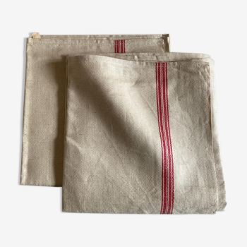 Pair of reserve towels in diagonal linen fabric 1960