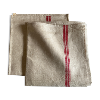 Pair of reserve towels in diagonal linen fabric 1960