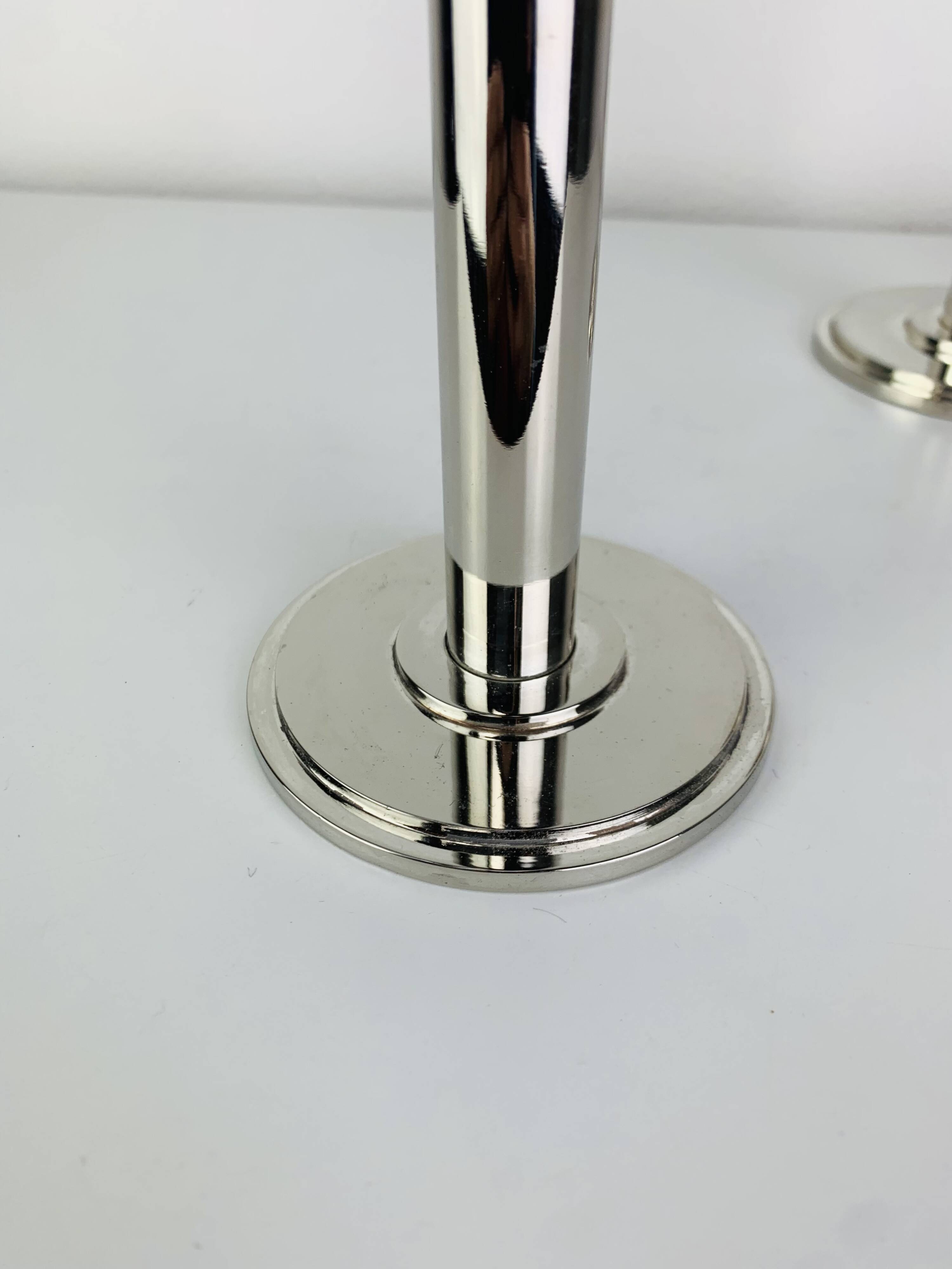 Pair of chrome postmodern candlesticks, 1980s