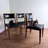Set of 4 wooden and black leatherette chairs