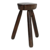 Timeless robust dark wooden tripod stool, France ca. 1900