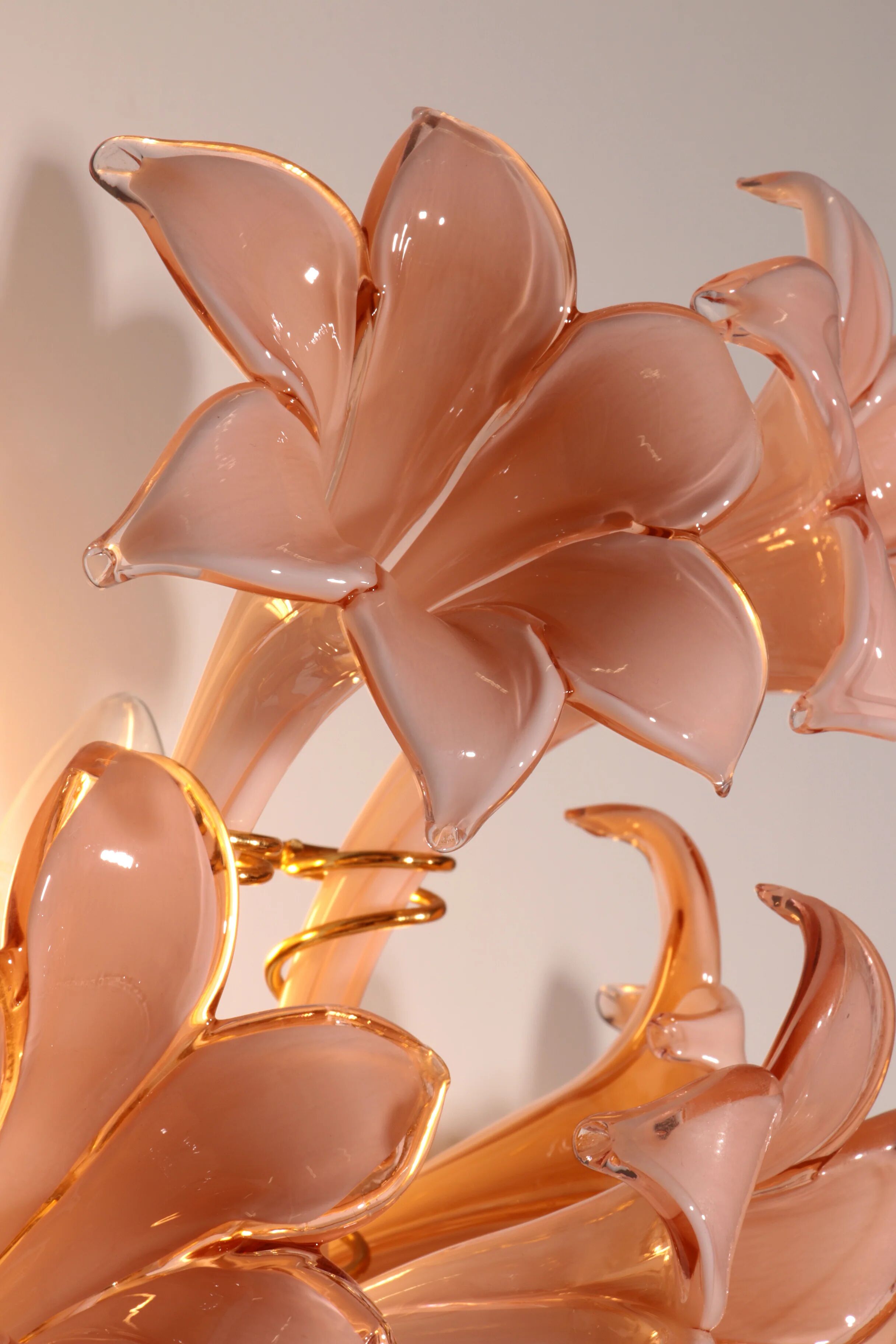 Pink lily spectacular Murano wall lamps by Franco Luce 1970