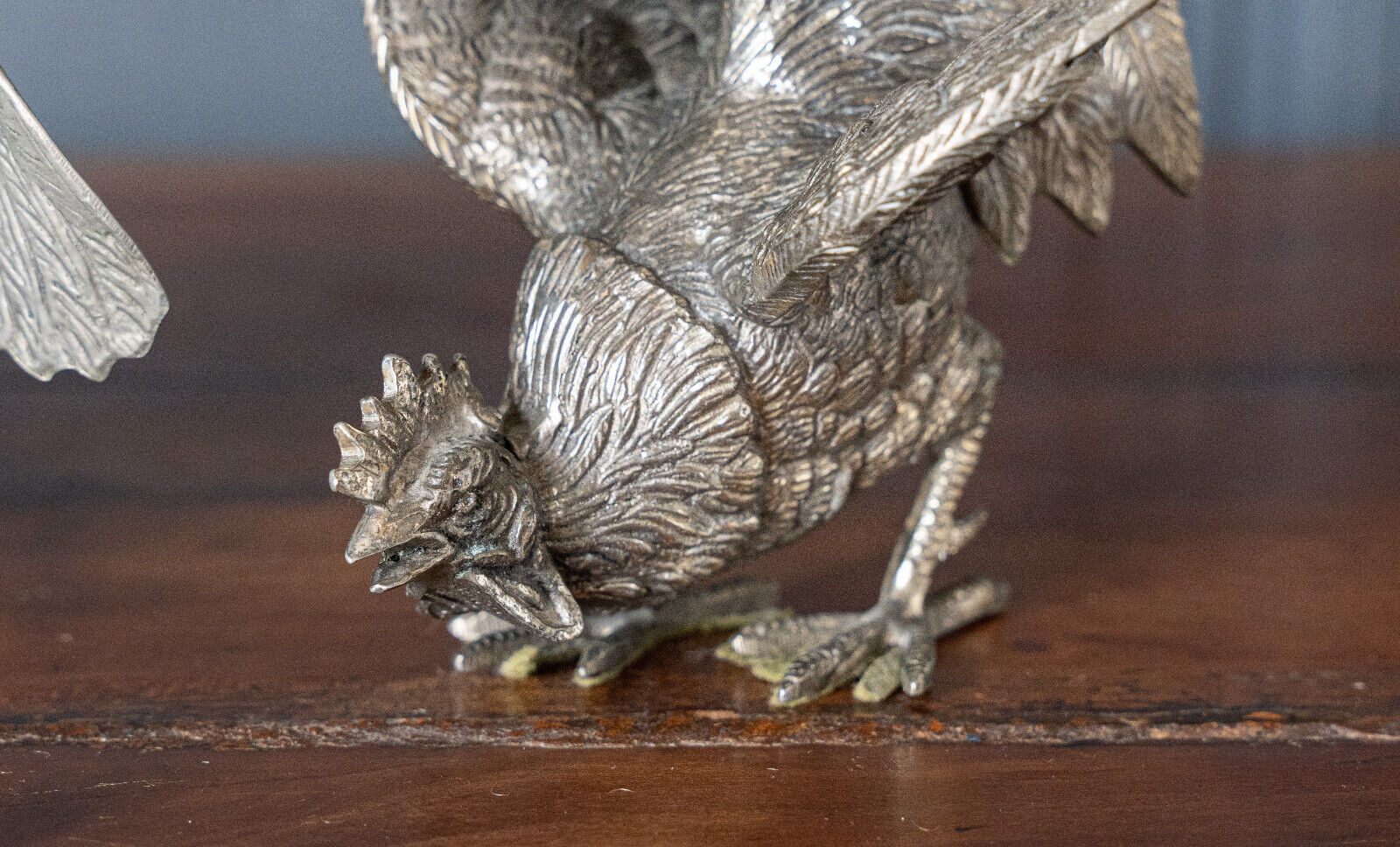 Two roosters in silver metal mid-twentieth century