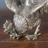 Two roosters in silver metal mid-twentieth century
