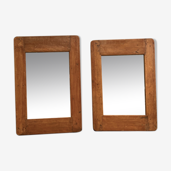 Pair of mirrors with exotic wood frame - 77x51cm