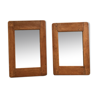 Pair of mirrors with exotic wood frame - 77x51cm