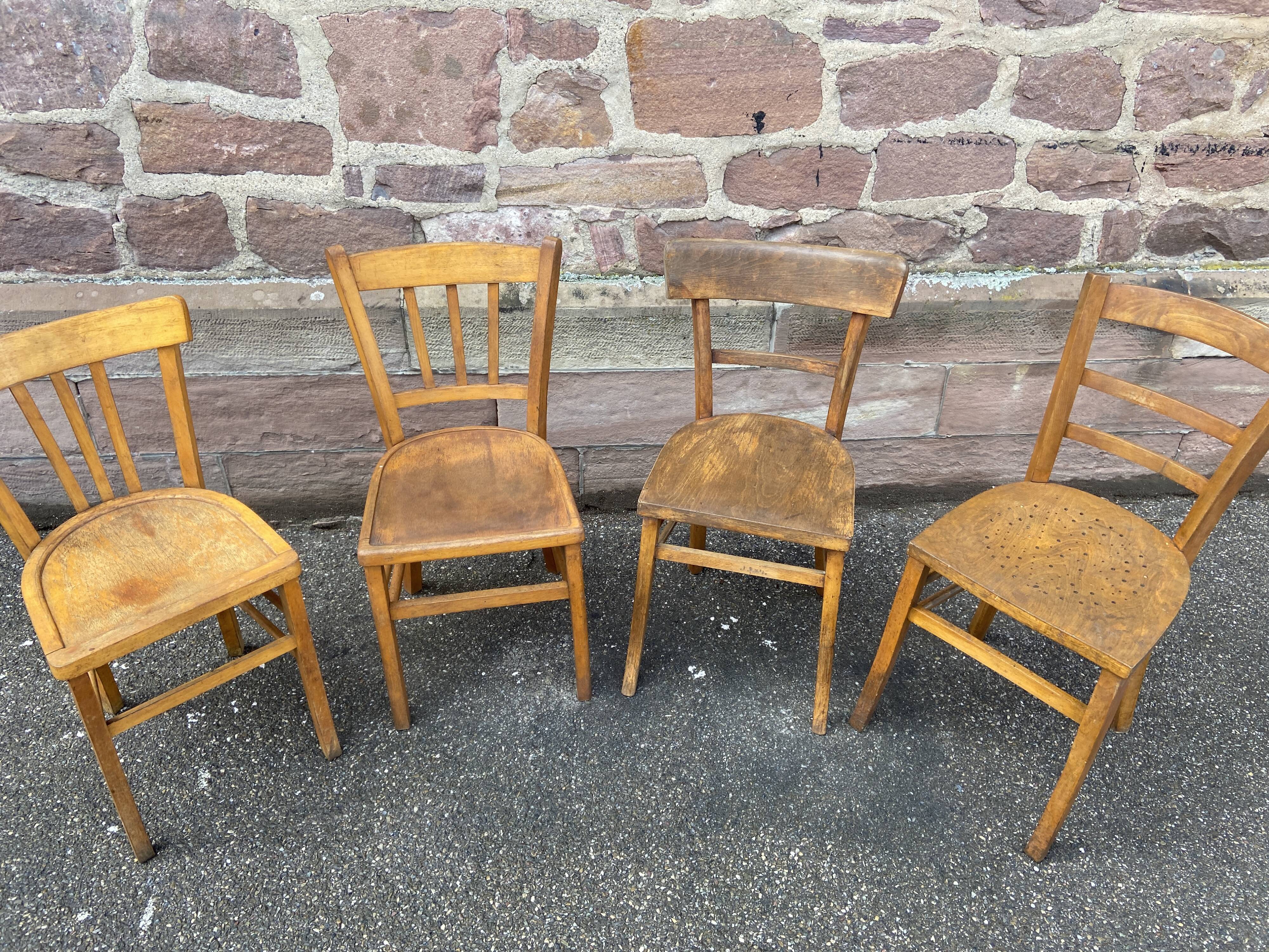 lot 4 Chairs bistro mismatched curved wood