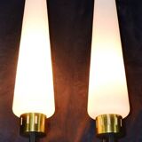 Pair of brass and opaline glass wall lights, Stilnovo period, Italy 1940-50