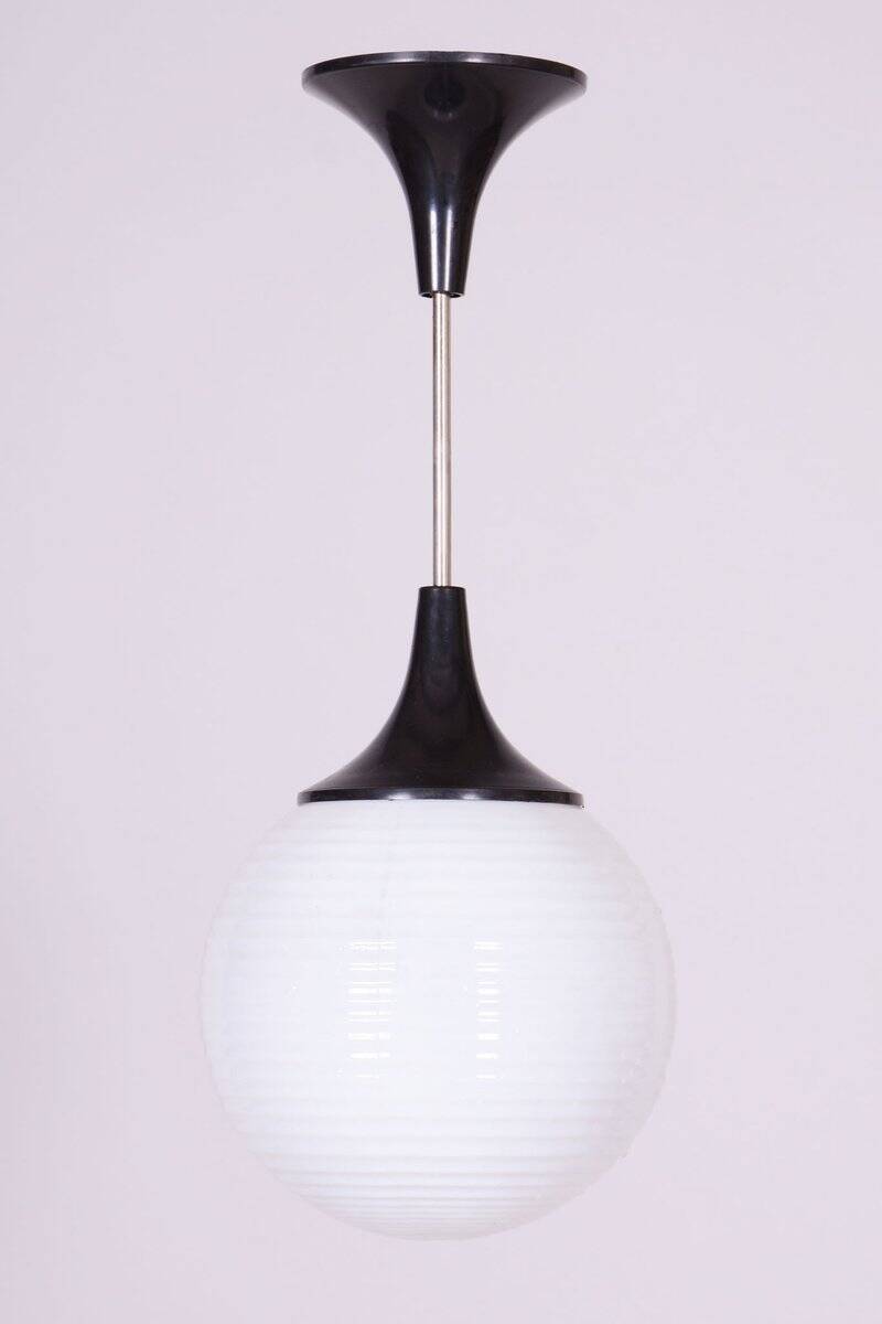 Mid-Century Chandelier in Chromed Steel and Opaline Glass, Czech, 1950s
