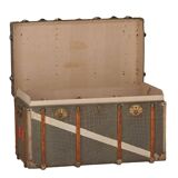 Anc Large cabin trunk in khaki canvas with a snakeskin effect, wood & brass