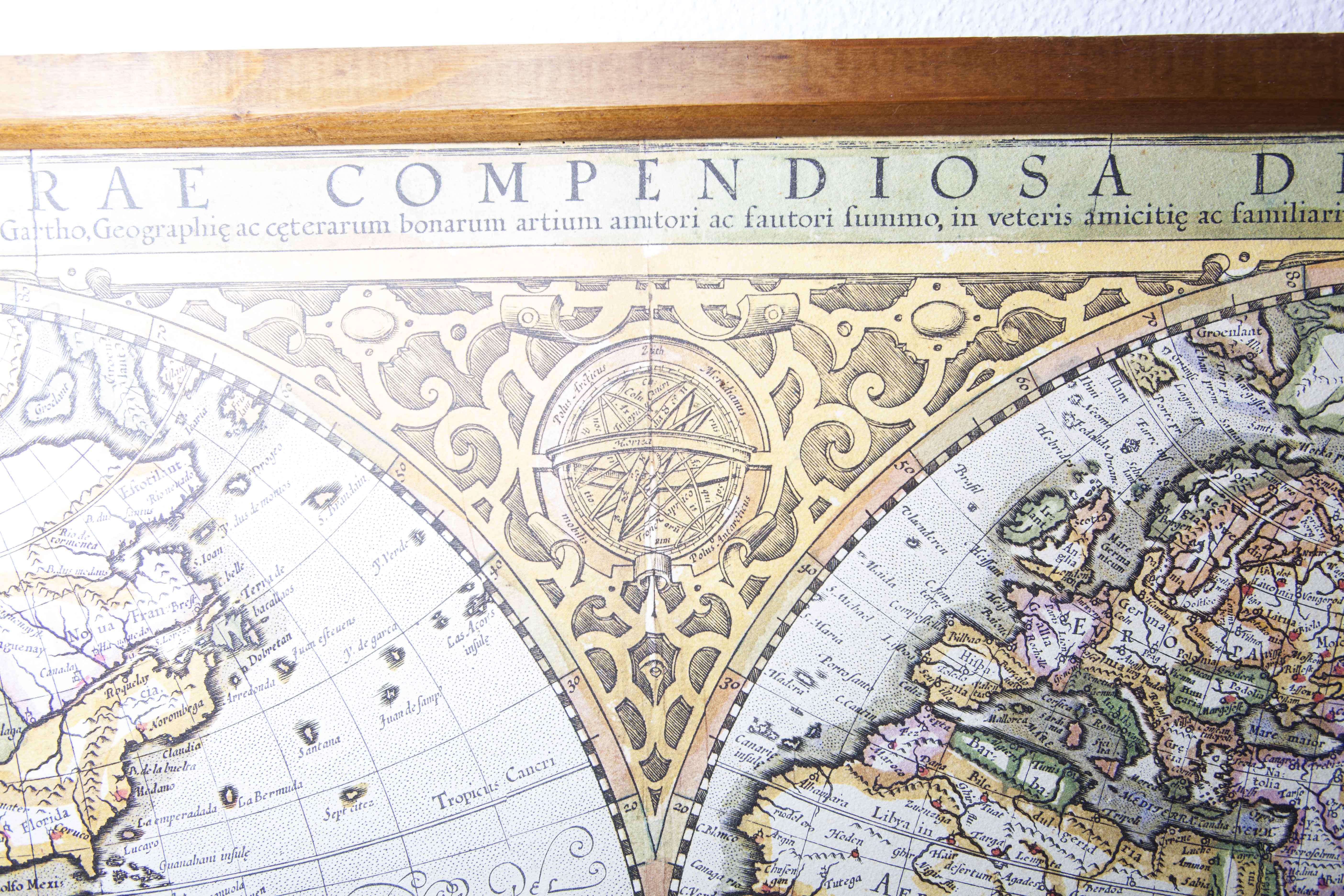 Frame and map "Orbis terrae compendiosa descriptio", Reproduction of an engraving Gérard Mercator