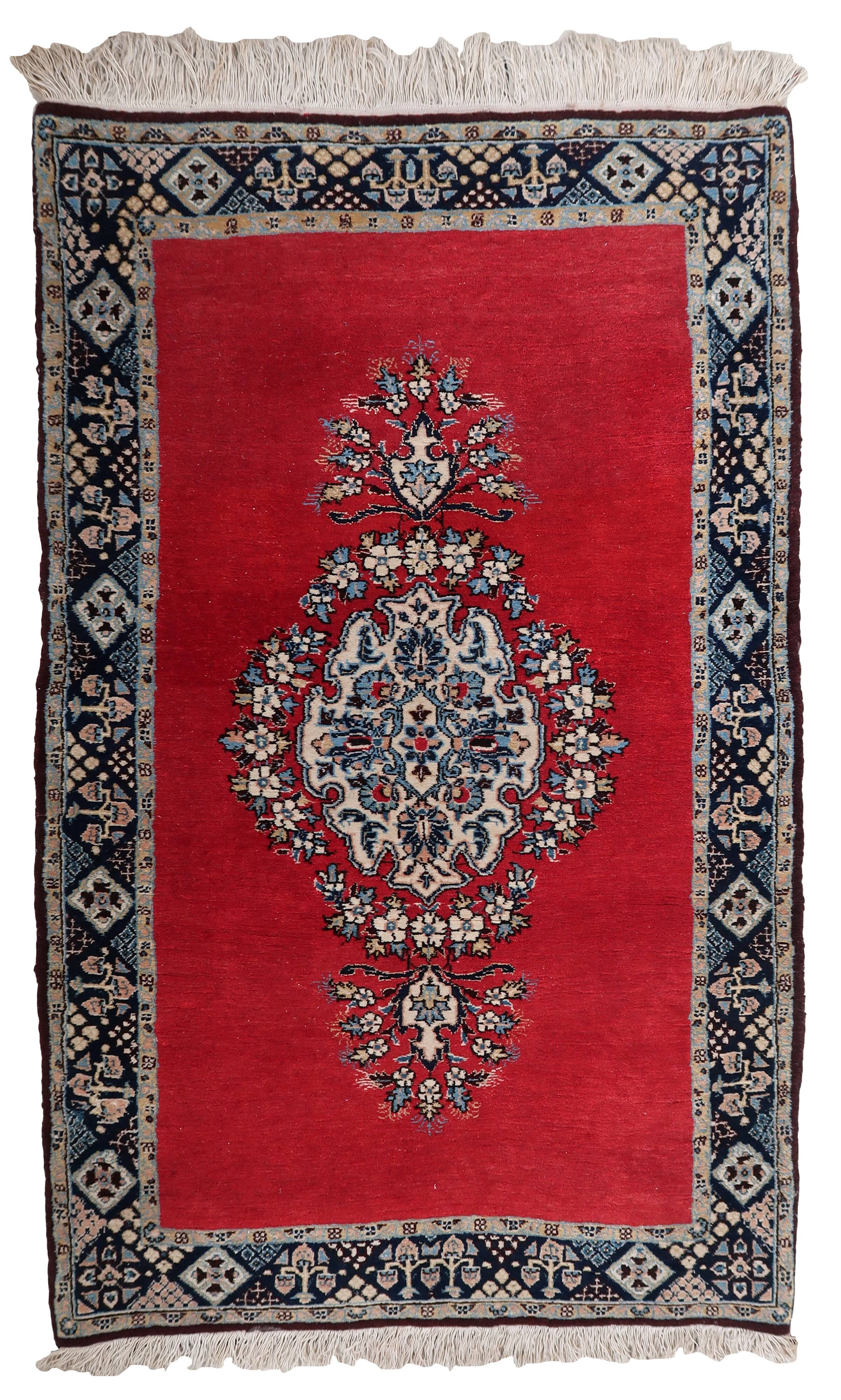 Tapis vintage fait main Tabriz 80 x 126 cm laine rouge vif - 1C1048
