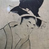 Japan print, woman near bird cage kitagawa utamaro copy 1961 rennes museum