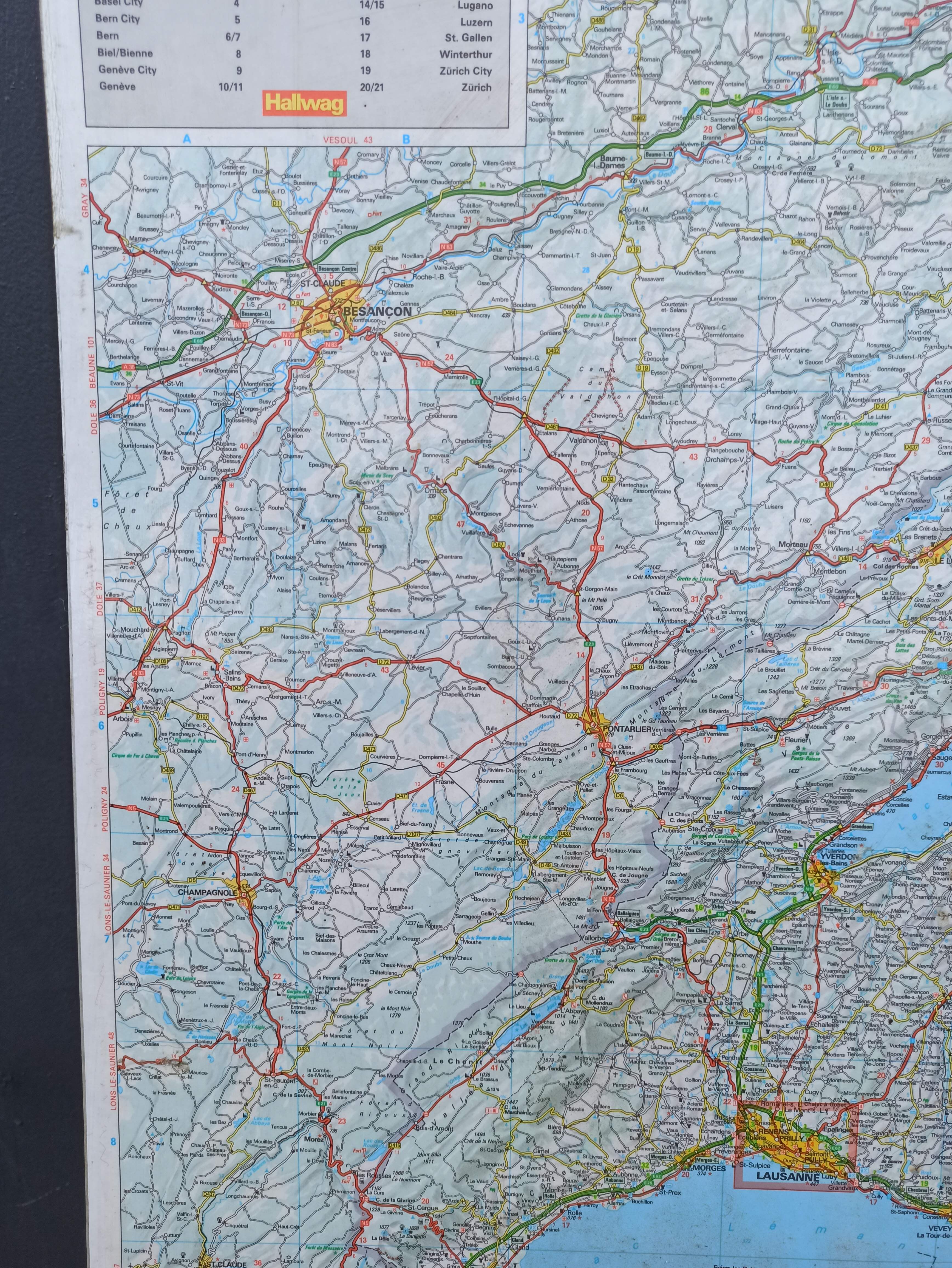 Very large Swiss road map on tole - 126 x 86.5 cm