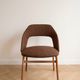 Set of 3 vintage 1960s chairs in wood and brown fabric.