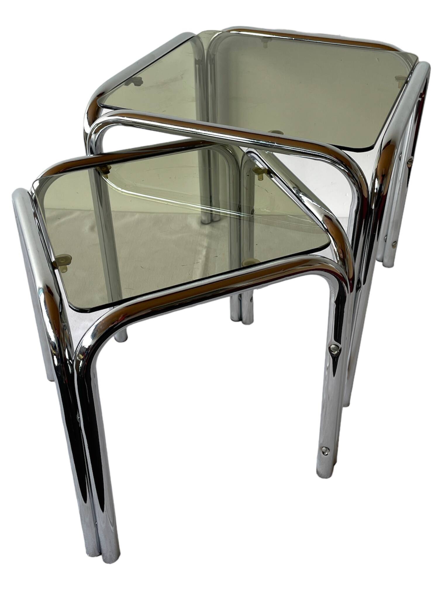 Chrome and smoked glass nesting tables, 1970s