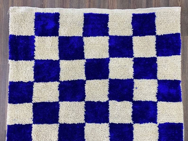 Traditional handmade blue white Berber rug 250cmx150cm