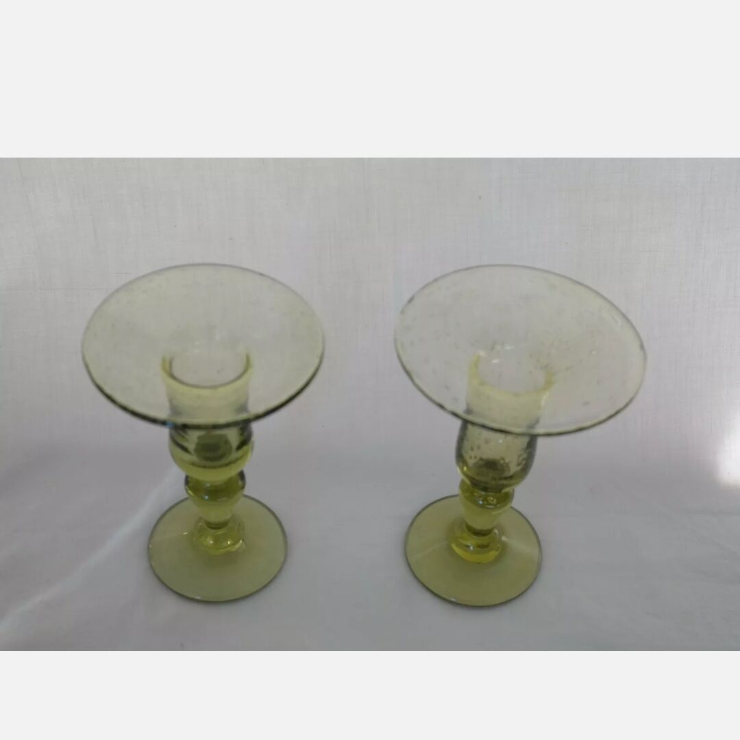 Pair of biot glass candlesticks