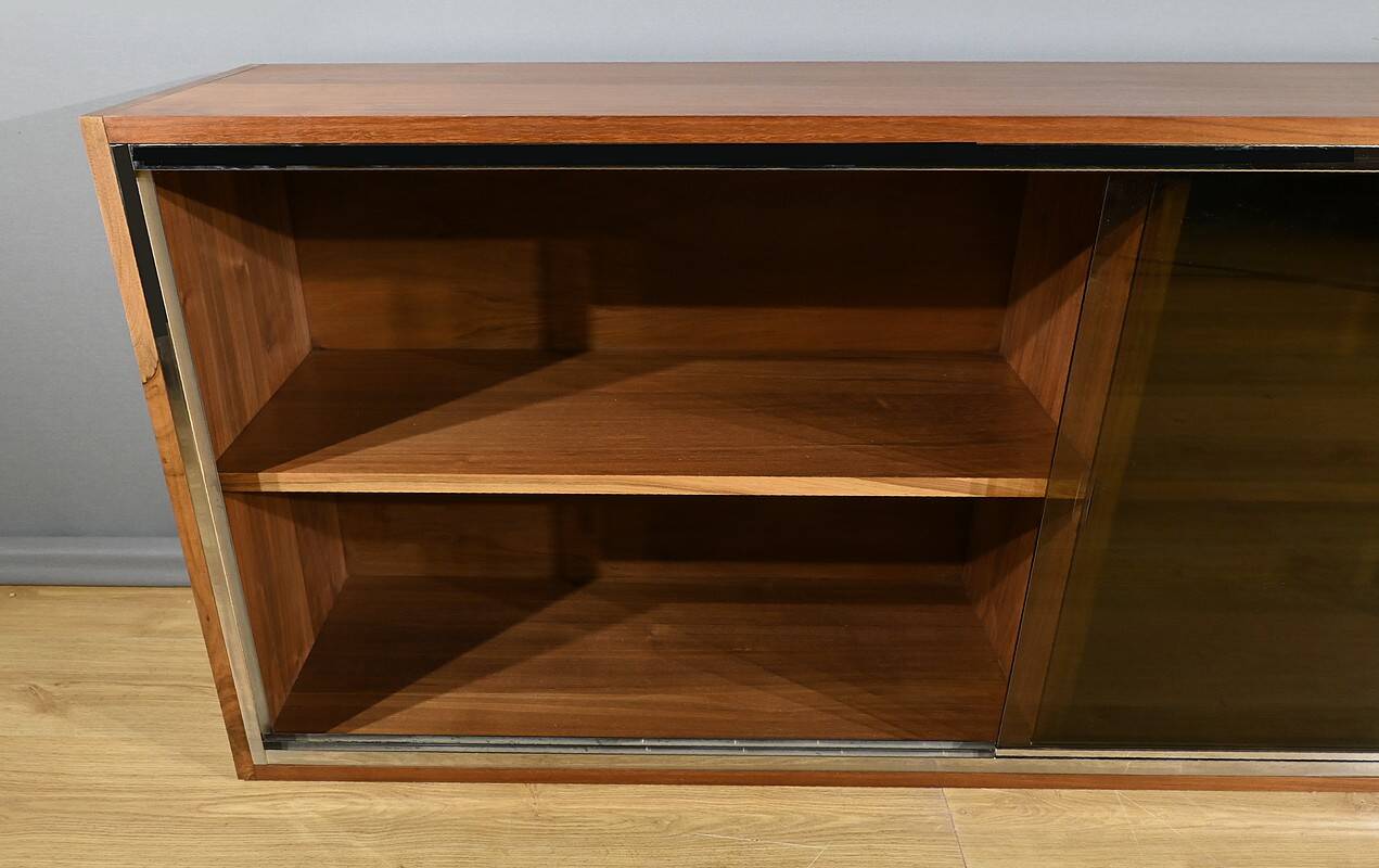 Long Glass Bookcase in Walnut, Rozaffy Style – 1960