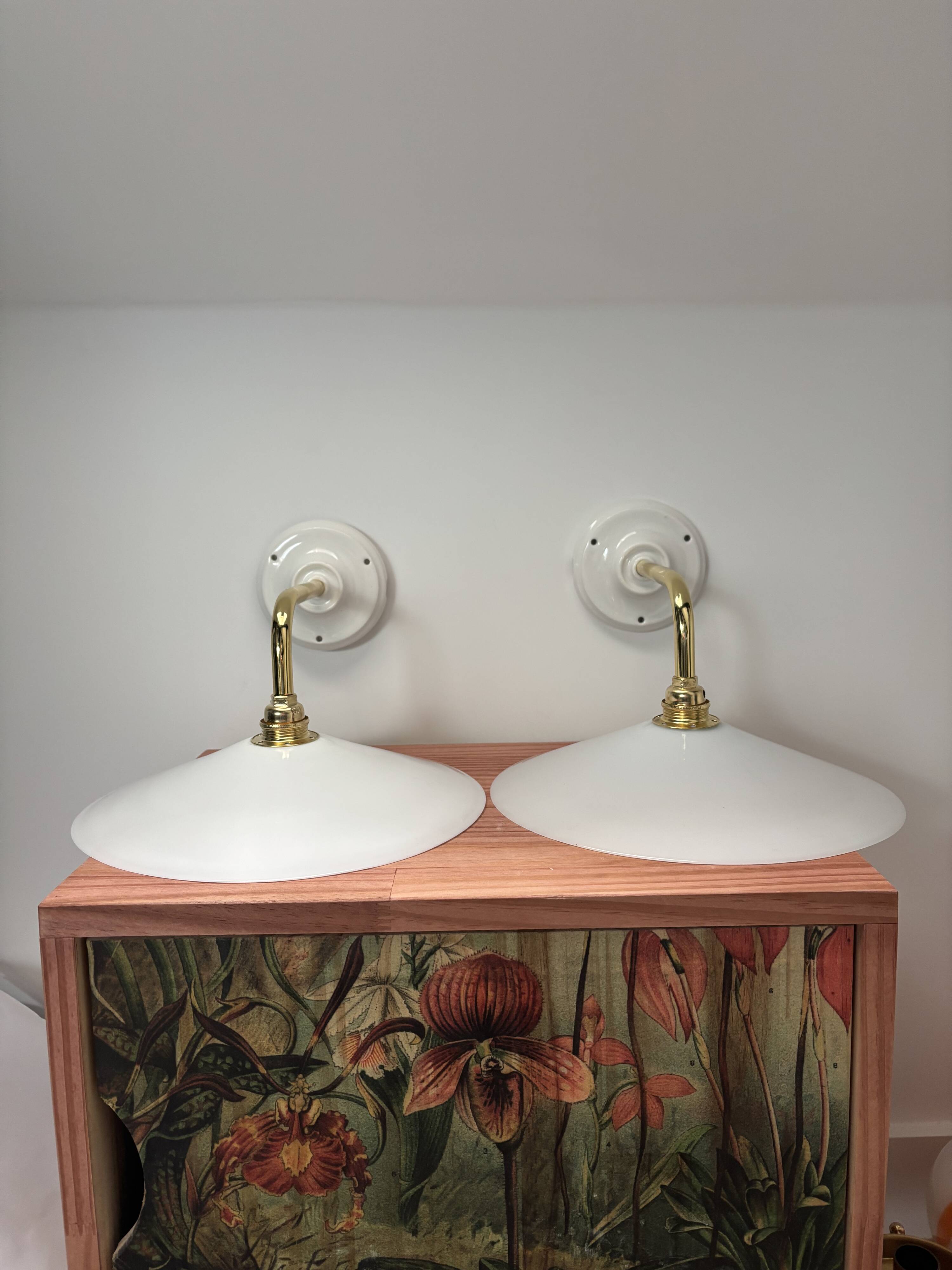 White opaline wall lights