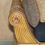 Vintage 1970s canapé with bamboo frame and Aztec patterns.