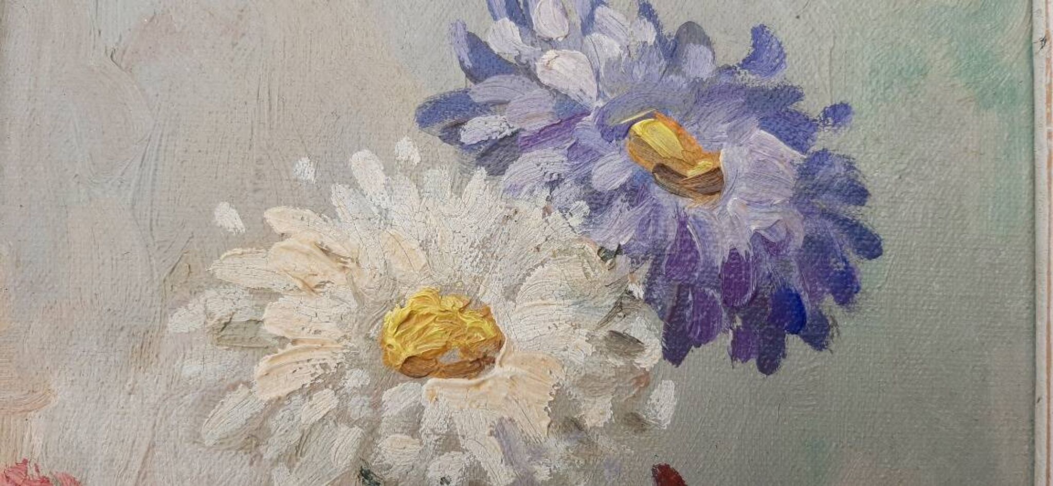 Antique floral painting from France, mid-20th century