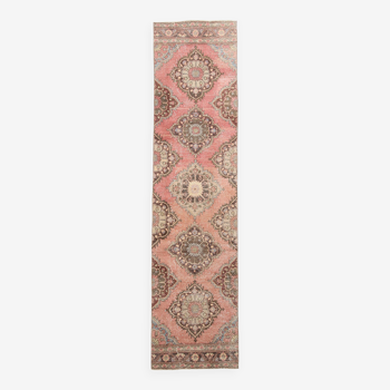 Tapis persan vintage 3 x 12 nuances de rouge et marron, 94 x 376 cm.