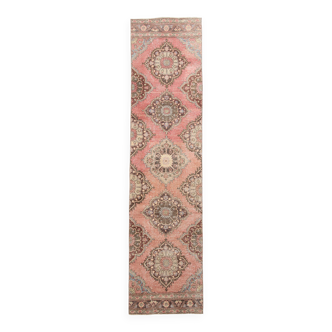 Tapis persan vintage 3 x 12 nuances de rouge et marron, 94 x 376 cm.