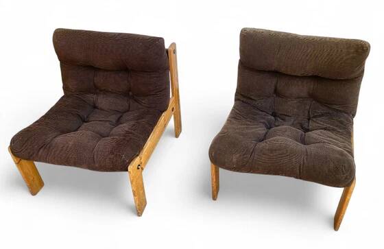 Pair of Neapel cotton and wood fireside chairs, circa 1960