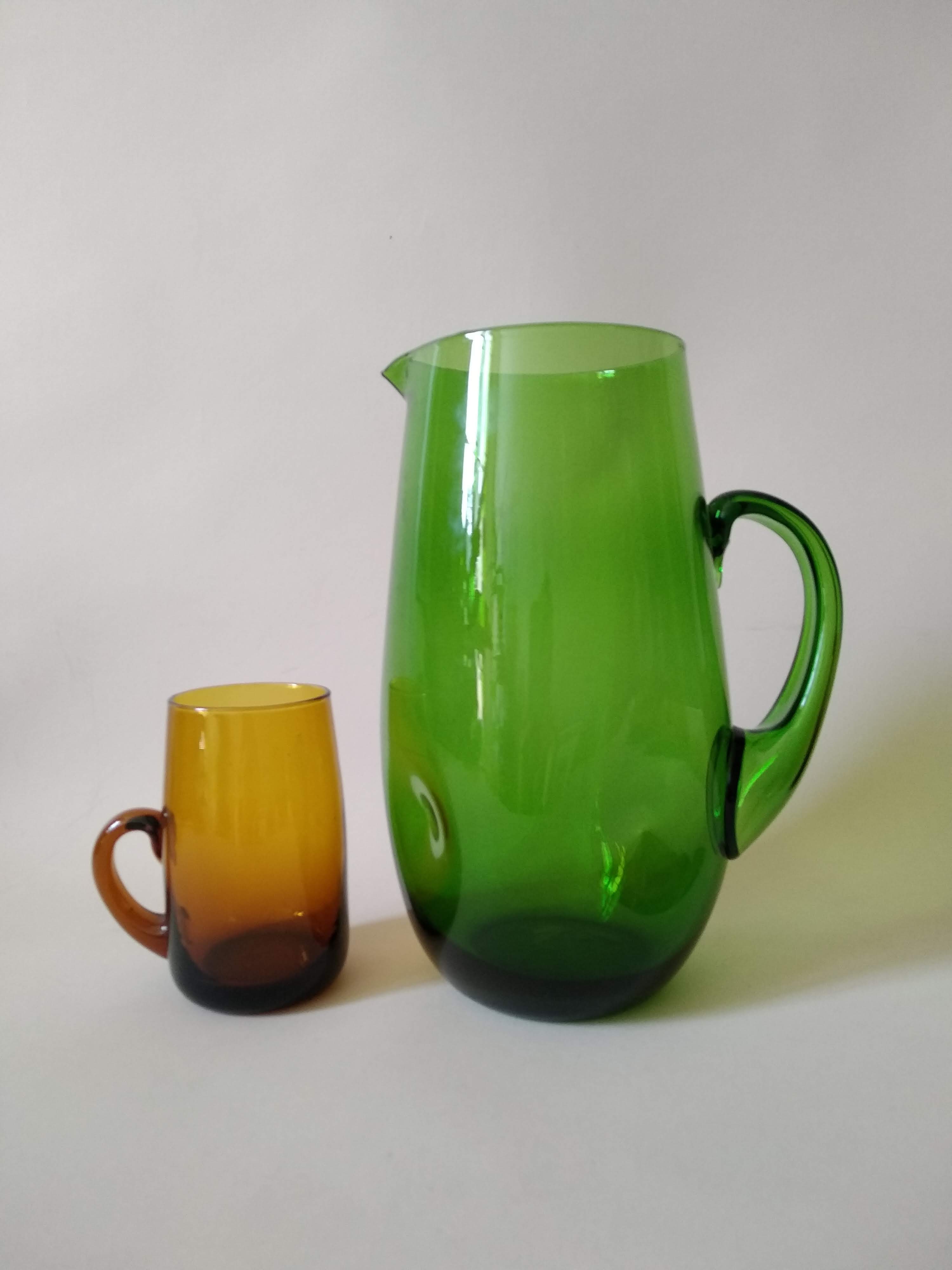 Pitcher and glasses in blown glass vintage 60s